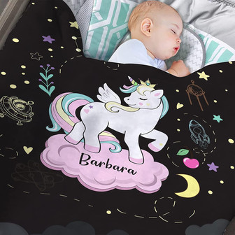Custom Unicorn Blanket for Baby Girls Personalized Printed Name Blanket Unique Fleece Blanket - Thegiftio