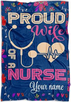 Customized Love Heart Valentine Couple Throw Blanket, Personalized Name I Love You Throw Blanket, Proud Wife of A Nurse Blanket - Thegiftio UK