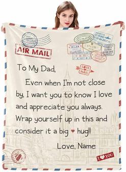 To My Dad Airmail Blankets, Long Distance Gifts For Dad from Daughter or Son, Soft Bed Flannel Father Blanket - Thegiftio UK