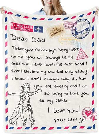To My Dad Blanket from Daughter, Birthday Gift for Dad Christmas Air Mail Letter Printed Blankets - Thegiftio