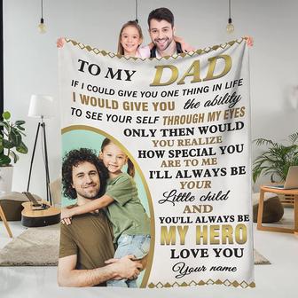 To My Dad Father's Day Blanket Custom Photos Collage Throw Blanket for Father Birthday Gifts from Son Daughter - Thegiftio UK