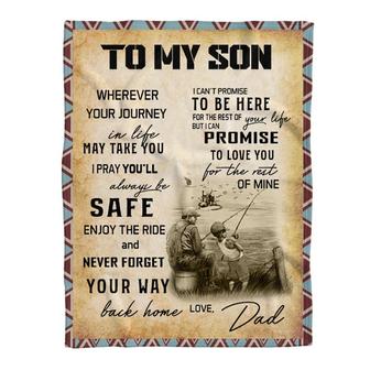 Dad To My Son Fishing Vintage Color Fleece Blanket Gift For Son Birthday Gift Home Decor Bedding Couch Sofa Soft - Thegiftio UK