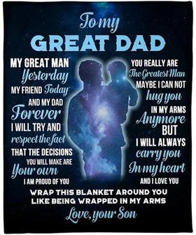 To My Dad Like Being Wrapped In My Arms Fleece Blanket Gift For Dad From Son Home Decor Bedding Couch Sofa Soft - Thegiftio UK