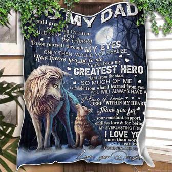 To My Dad,Wolf Forest Night Fleece Blanket Gift For Father Family Home Decor Bedding Couch Sofa Soft And Comfy Cozy - Thegiftio UK