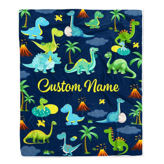 Dark Blue Dinosaur Blanket For Boy Newborn Son Grandson Nephew Birthday Christmas Customized Throw Blanket - Thegiftio UK