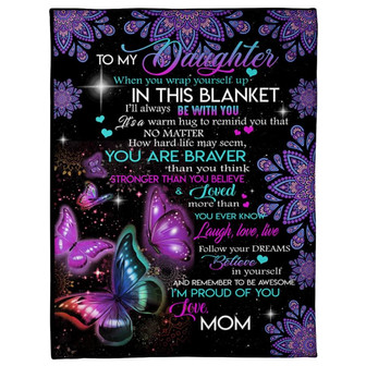 To My Daughter Butterfly Mandala Fleece Blanket Family Gift Home Decor Bedding Couch Sofa Soft And Comfy Cozy - Thegiftio UK