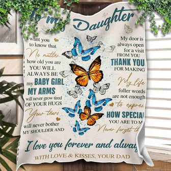 To My Daughter Color Butterfly Blanket Thank You Blanket Gift for Daughter From Dad Birthday Gift Home Decor - Thegiftio UK