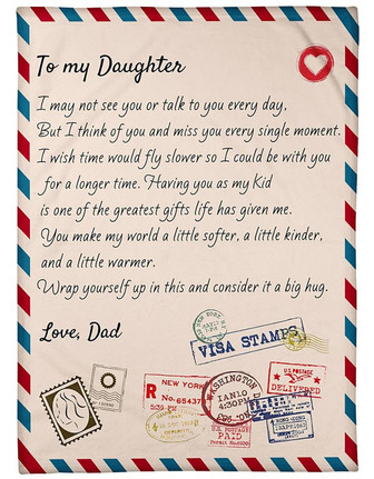 To My Daughter Consider It A Big Hug Letter Blanket Gift For Daughter From Dad Birthday Gift Home Decor Bedding Couch - Thegiftio UK