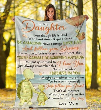 To My Daughter Cute Cartoon Sea Turtle Just Follow Your Heart Fleece Blanket Home Decor Bedding Couch Sofa Soft - Thegiftio UK