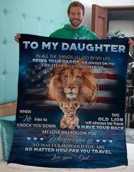 To My Daughter From Dad Lion Fleece Blanket Christmas Party Dad Daughter American Flag blanket custom name blanket family matching - Thegiftio UK