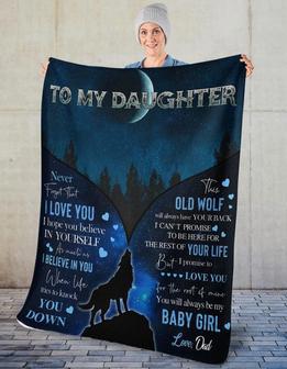 To My Daughter From Dad Wolf Fleece Blanket Halloween gift Funny Halloween Christmas Party Dad Mom Christmas gift - Thegiftio UK