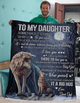 To My Daughter From Dad Wolf Fleece Blanket Halloween gift Funny Halloween Christmas Party Dad Mom Christmas gift gift from dad love - Thegiftio UK
