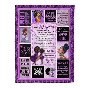 To My Daughter Never Feel That You Are Alone, Love Mom, Black Woman, Purple Version Fleece Blanket - Thegiftio UK