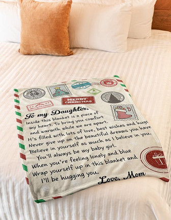 To My Daughter I'll Be Hugging You Merry Christmas Blanket Gift For Daughter From Mom Birthday Gift Home Decor - Thegiftio UK