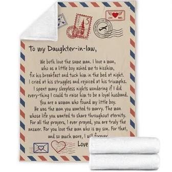 To My Daughter In Law Letter We Both Love The Same Man Fleece Blanket Gift For Daughter In Law - Thegiftio UK