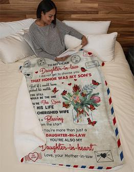 To My Daughter In Law You're Also My Daughter In Heart Fleece Blanket Gift For Daughter From Mother In Law Home Decor - Thegiftio UK