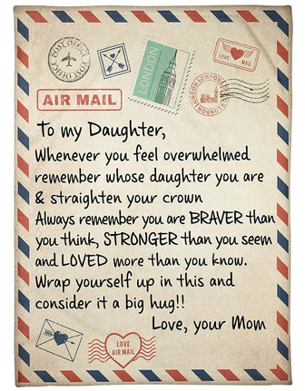 To My Daughter at London Air Mail Fleece Blanket, A Big Hug Best Gift For Daughter From Mom Birthday Gift Home Decor - Thegiftio UK