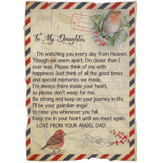 To My Daughter Love From Your Angel Dad Fleece Blanket Home Decor Bedding Couch Sofa Soft And Comfy Cozy Memorial Gift - Thegiftio UK