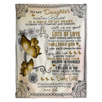 To My Daughter Love From Mom,Sunflower & Butterfly,Fleece Blanket.Gift For Daughter Family Birthday Gift Home Decor - Thegiftio UK