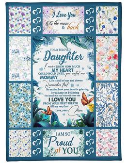 To My Daughter I Love You To The Moon And Back Fleece Blanket Family Gift Gift For Daughter Gift From Mom To Daughter - Thegiftio UK