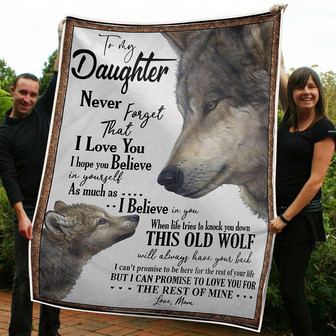 To My Daughter Old Wolf Always Have Your Back Gift From Mom Fleece Blanket Gift For Christmas, Home Decor - Thegiftio UK