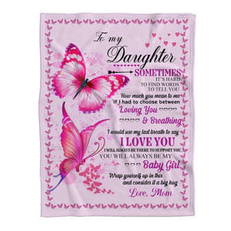 To My Daughter Pink Butterfly Fleece Blanket Family Gift Home Decor Bedding Couch Sofa Soft And Comfy Cozy - Thegiftio UK