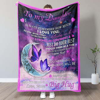 To My Daughter Remember How Much I Love You Purple Butterfly Personalized Purple Blanket Gift For Daughter From Mom - Thegiftio