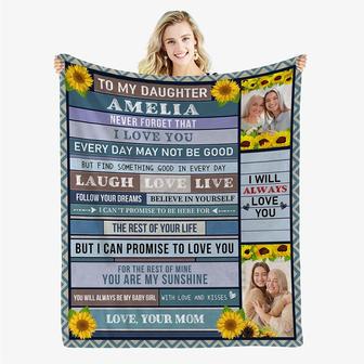 To My Daughter Sunflower Blanket with Your Photo Upload - Gift From Mom For Birthday, Christmas - Thegiftio UK