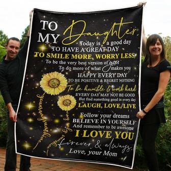 To My Daughter Sunflower Follow Your Dream Gift From Mom Fleece Blanket Gift For Christmas, Home Decor - Thegiftio UK
