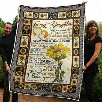 To My Daughter Sunflower You Are Powerful Brave And Beautiful Gift From Mom Fleece Blanket - Thegiftio UK