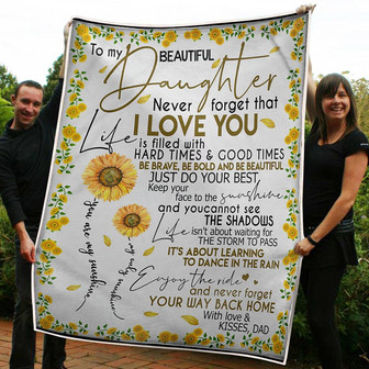 To My Daughter You Are My Sunshine Sunflower Gift From Dad Fleece Blanket Gift For Christmas, Home Decor - Thegiftio UK