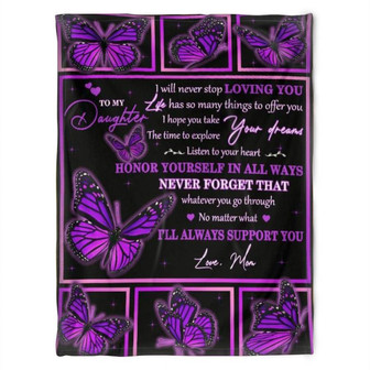 To My Daughter I Will Never Stop Loving You Butterfly Fleece Blanket.Gift For Daughter Family Birthday Gift Home Decor - Thegiftio UK