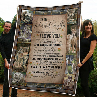 To My Daughter Wolf Stay Strong Be Confident And Do Your Best Gift From Mom Fleece Blanket - Thegiftio UK