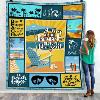 A Day At Beach Summer Fleece Blanket Throw Blanket Christmas Throw Blanket - Thegiftio UK