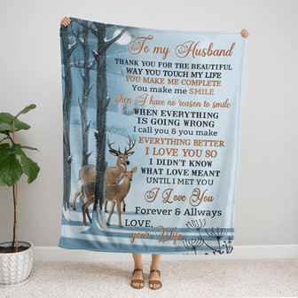 Deer Couple To My Husband Thank You For The Beautiful Way Blanket Gift For Husband From Wife Birthday Gift Home Decor - Thegiftio UK