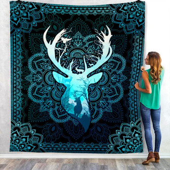 Deer Hunting Mandala Fleece Blanket Throw Blanket Christmas Throw Blanket - Thegiftio