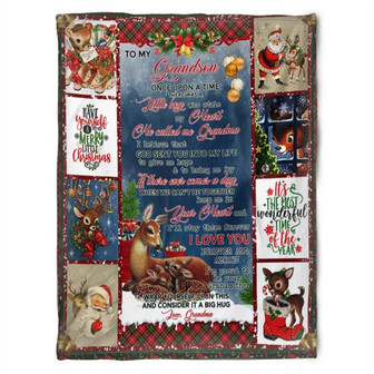 Deer Merry Christmas To My Grandson, I'm Proud To Be Your Grandmother Fleece Blanket Gift From Grandma Home Decor - Thegiftio UK