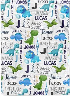 Dinosaur Personalized Baby Blankets - Custom Baby Blanket with Name for Boys - Thegiftio UK