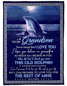 Dolphin To My Grandson Never Forget That I Love You Gift From Nanny Fleece Blanket Gift For Christmas - Thegiftio UK