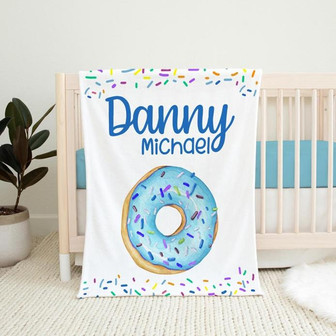 Donut Nursery Baby Blanket, Donut Toddler Blanket, Blue Donut Blanket - Thegiftio UK