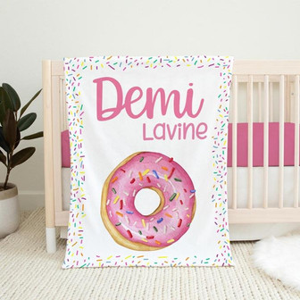 Donut Nursery Baby Blanket, Donut Toddler Blanket, Pink Donut Blanket - Thegiftio UK