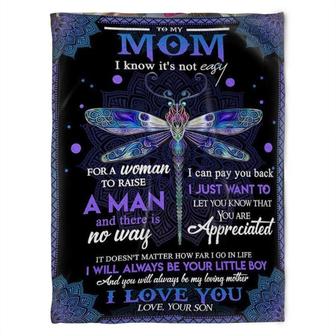 Dragonfly Blanket, To My Mom For A Woman To Raise A Man And There Is No Way, Gift For Mom Family Home Decor - Thegiftio UK