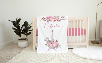 Eiffel Tower Baby Blanket, Paris Theme Nursery, Eiffel Tower Bedding, Personalized Blanket - Thegiftio UK