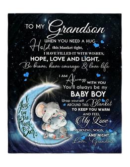 Elephant - To My Grandson You'll Always Be My Baby Boy Fleece Blanket Gift For Grandson Birthday Gift Home Decor - Thegiftio UK