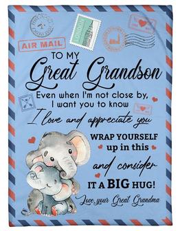 Elephant Air Mail To My Great Grandson I Love And Appreciate You Gift From Grandma Fleece Blanket - Thegiftio UK