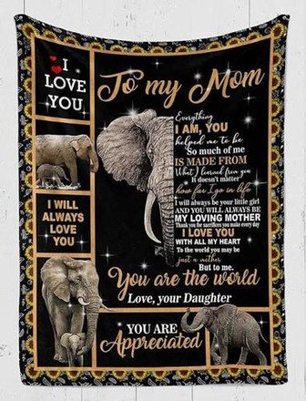Elephant Blanket - to My mom - I Will Alway Love You Fleece Blanket - Fleece Blanket 3D Soft Cozy Lightweight - Thegiftio UK
