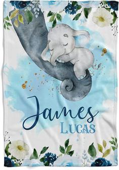 Elephant Personalized Baby Blankets - Custom Baby Blanket with Name for Boys - Thegiftio UK