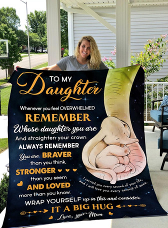 Elephant - To My Daughter Wrap Yourself Up In This And Consider It A Big Hug Fleece Blanket Birthday Gift Home Decor - Thegiftio UK