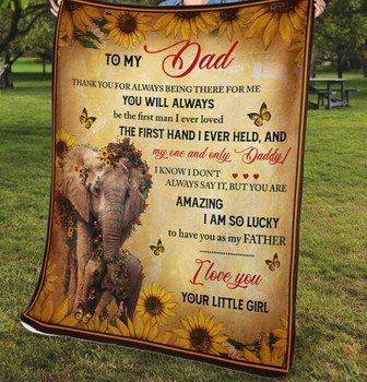 Elephants and Sunflower To My Dad Fleece Blanket, Gift For Dad From Daughter Birthday Gift Home Decor Bedding Couch - Thegiftio UK