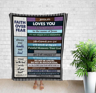Faith Over Fear Blanket, Jesus Blanket, Gift Ideas For Christian, Jesus's Lover Gift. - Thegiftio